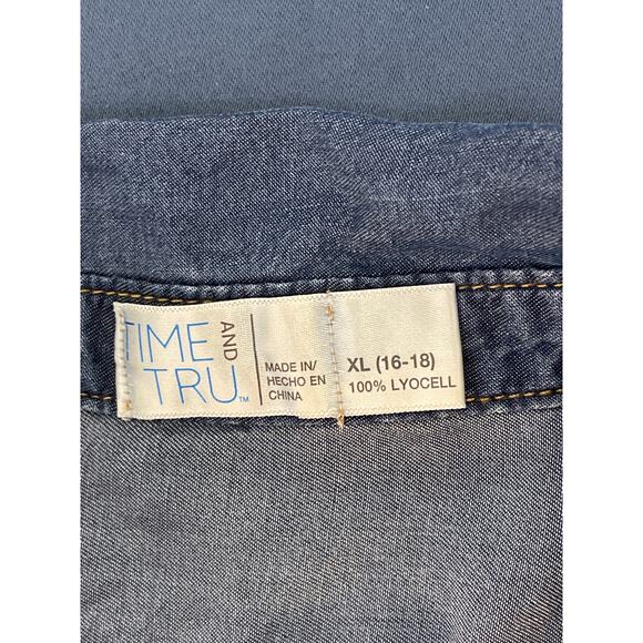 Time and Tru Denim Roll Up Sleeve Knee Length Collared Dress Pockets XL 16/18 - Picture 5 of 11